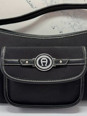 Etienne Aigner Black Shoulder Bag with Silver Logo Accent